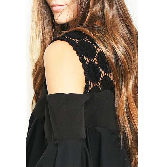 Cold Shoulder Bell Sleeve Lace Ruffle Blouse Top - Picture 5 of 8